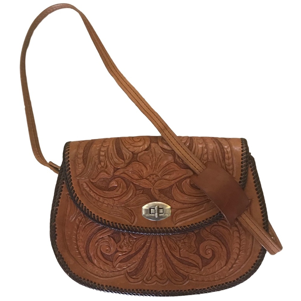 Vintage Tooled Floral Design Leather Purse